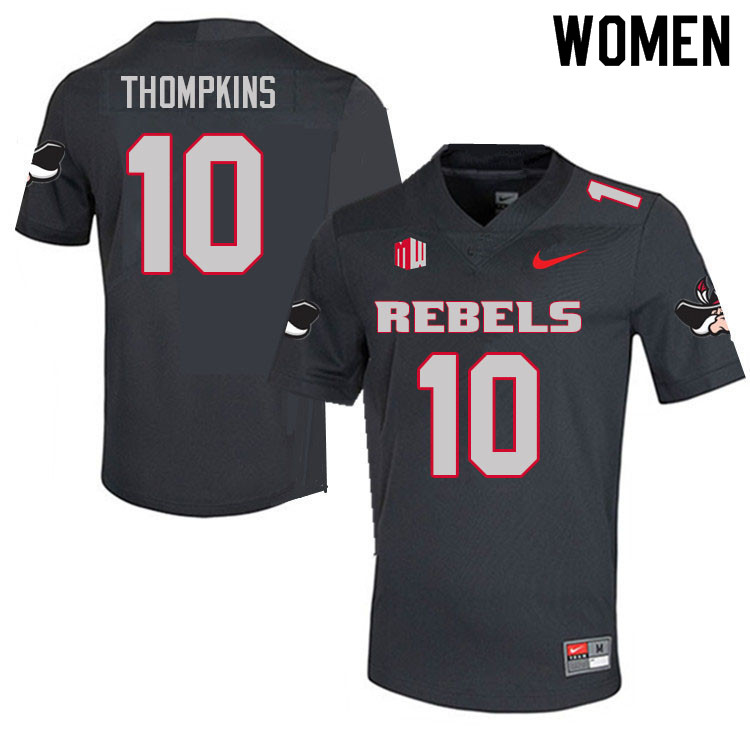 Women #10 Fred Thompkins UNLV Rebels College Football Jerseys Sale-Charcoal - Click Image to Close